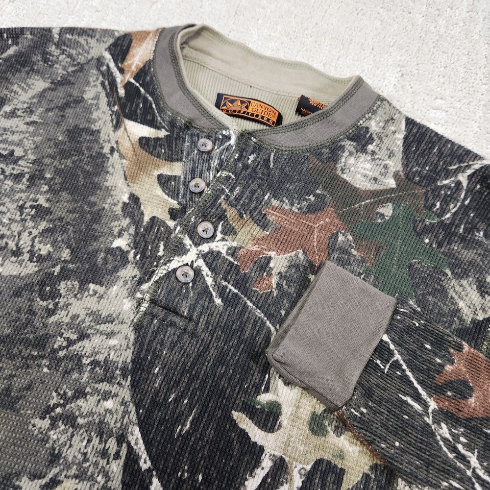 Canyon‎ Guide Shirt Men Medium Camo Henley Waffle Knit Thermal Heavy Cotton
